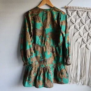FARM Rio | Dresses | Farm Rio Artsy Leopards Green Long Sleeve Mini Dress  Medium Euc Boho Chic | Poshmark